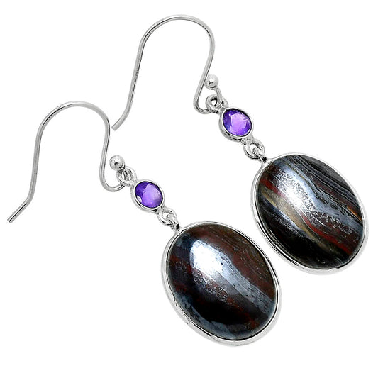 Premium Iron Tiger Eye & Amethyst Earrings E-1002 51-EE10396
