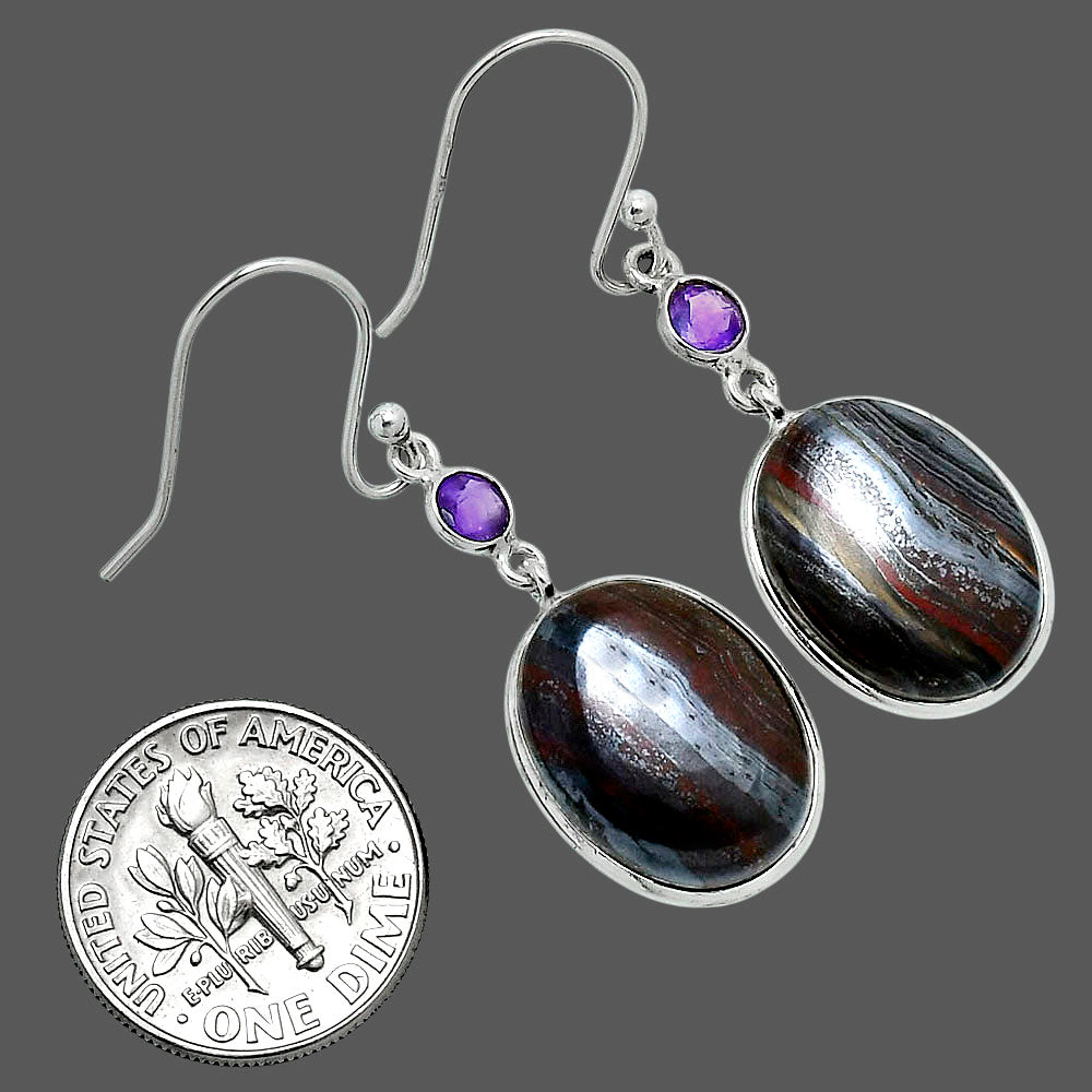 Premium Iron Tiger Eye & Amethyst Earrings E-1002 51-EE10396