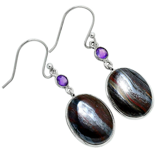 Premium Iron Tiger Eye & Amethyst Earrings E-1002 51-EE10396