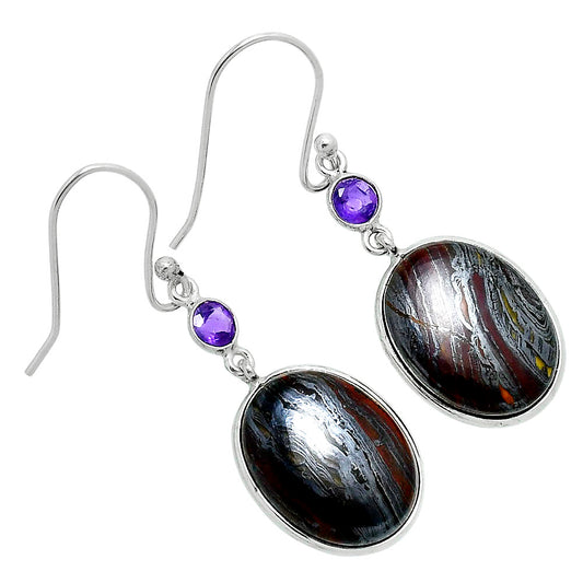 Premium Iron Tiger Eye & Amethyst Earrings E-1002 51-EE10397