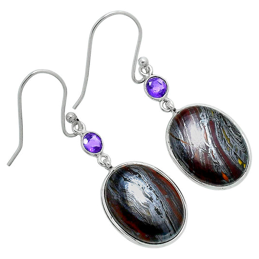Premium Iron Tiger Eye & Amethyst Earrings E-1002 51-EE10397