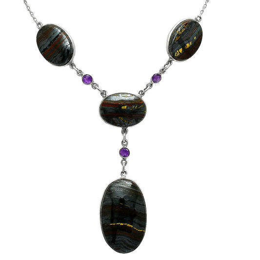 Premium Quality Iron Tiger Eye & Amethyst Necklace N-1023 51-EN10145