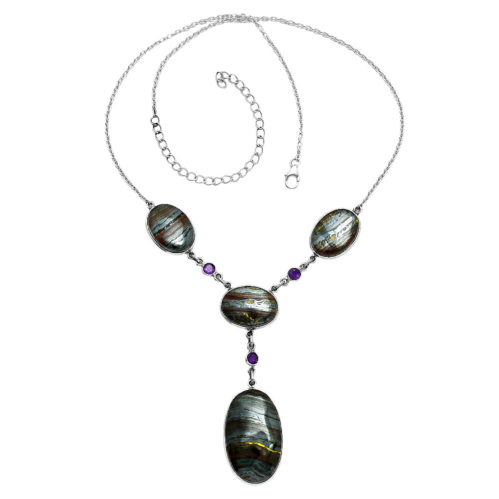 Premium Quality Iron Tiger Eye & Amethyst Necklace N-1023 51-EN10145