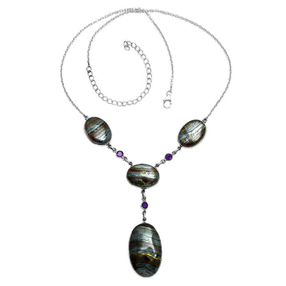 Premium Quality Iron Tiger Eye & Amethyst Necklace N-1023 51-EN10145