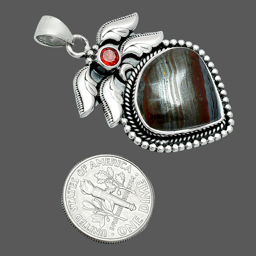 Premium Quality Iron Tiger Eye & Garnet Pendant P-1740 51-EP10416