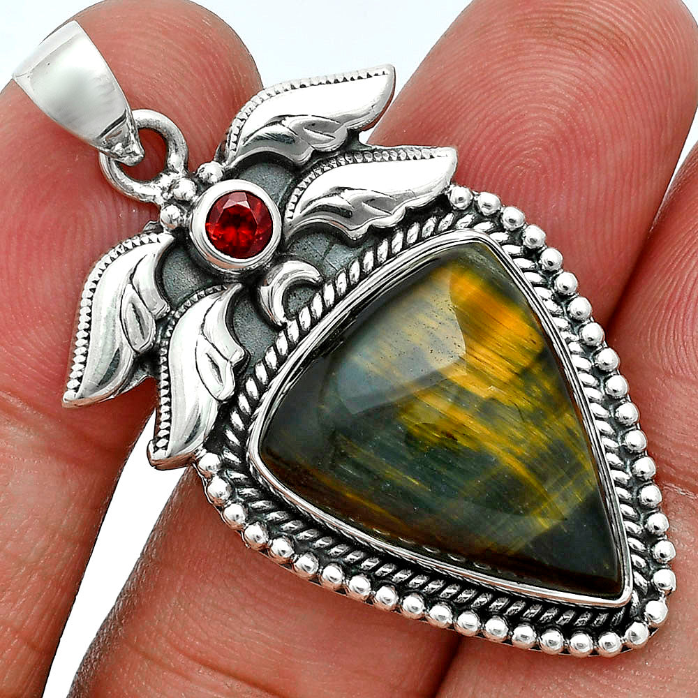 Premium Quality Blue Tiger Eye & Garnet Pendant P-1740 51-EP10418