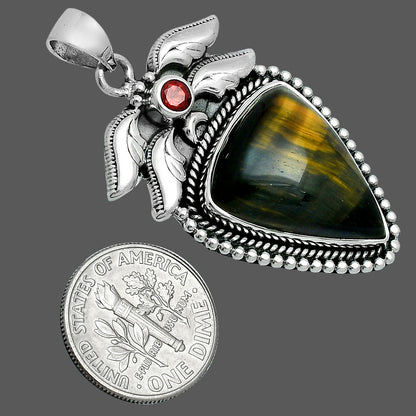 Premium Quality Blue Tiger Eye & Garnet Pendant P-1740 51-EP10418