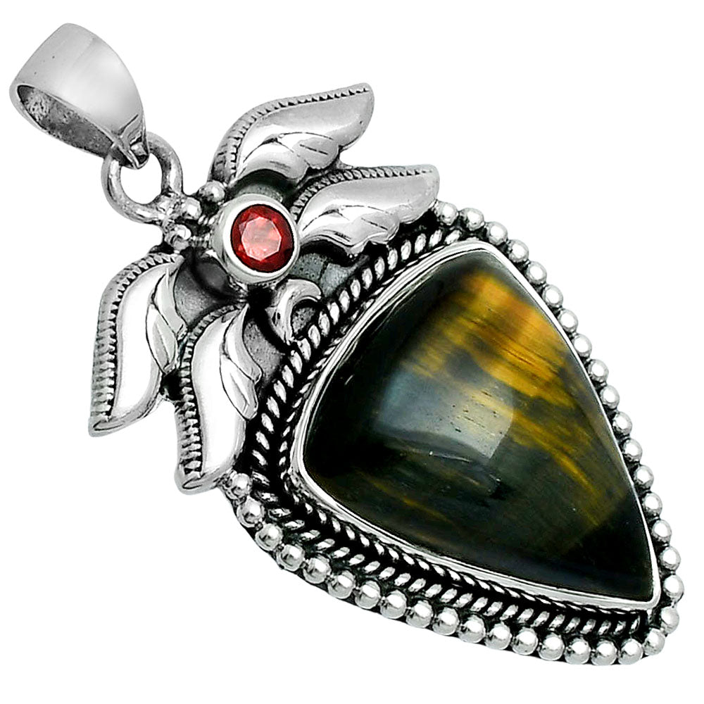 Premium Quality Blue Tiger Eye & Garnet Pendant P-1740 51-EP10418