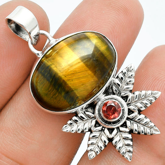 Premium Quality Tiger Eye - Africa & Garnet Pendant P-1425 51-EP10421