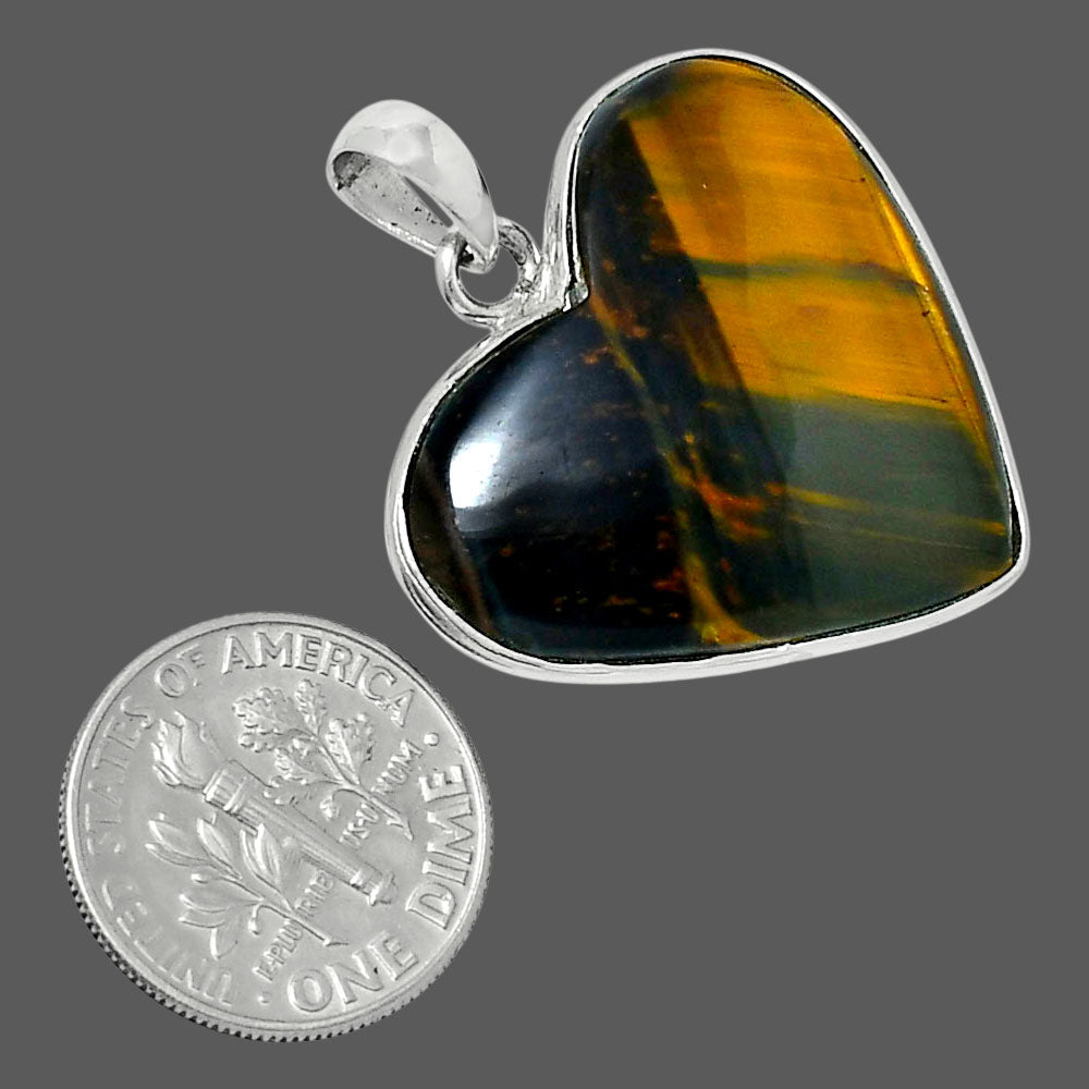 Heart Premium Quality Blue Tiger Eye Pendant P-1043 51-EP10442