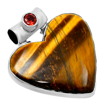 Premium Heart Tiger Eye & Garnet Pendant P-1300 51-EP10446