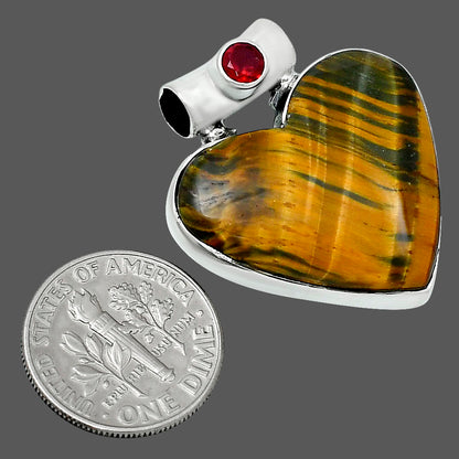 Premium Heart Tiger Eye & Garnet Pendant P-1300 51-EP10447