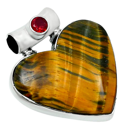 Premium Heart Tiger Eye & Garnet Pendant P-1300 51-EP10447