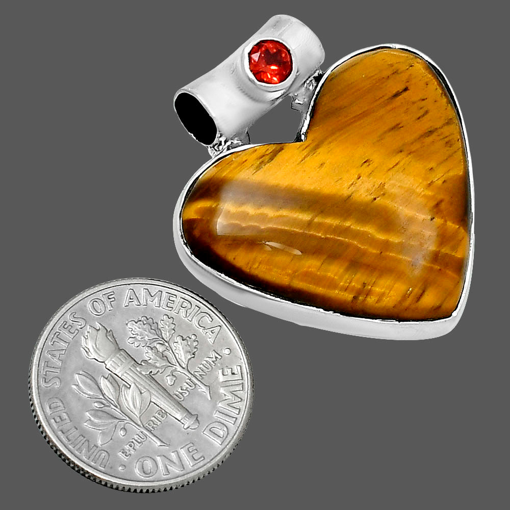 Premium Heart Tiger Eye & Garnet Pendant P-1300 51-EP10448