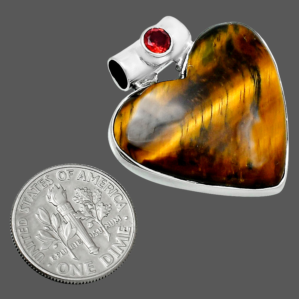 Premium Heart Tiger Eye & Garnet Pendant P-1300 51-EP10449