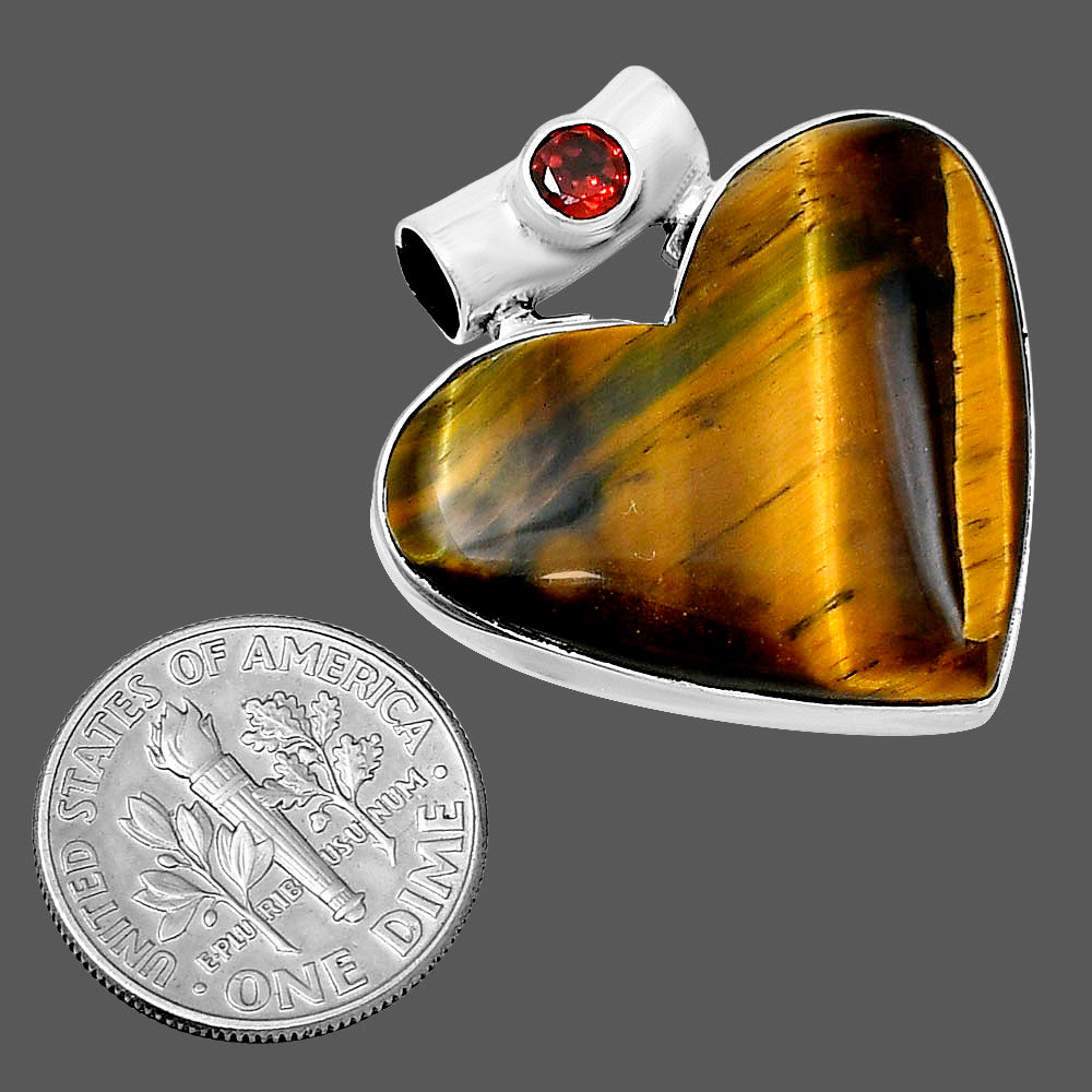 Premium Heart Tiger Eye & Garnet Pendant P-1300 51-EP10451