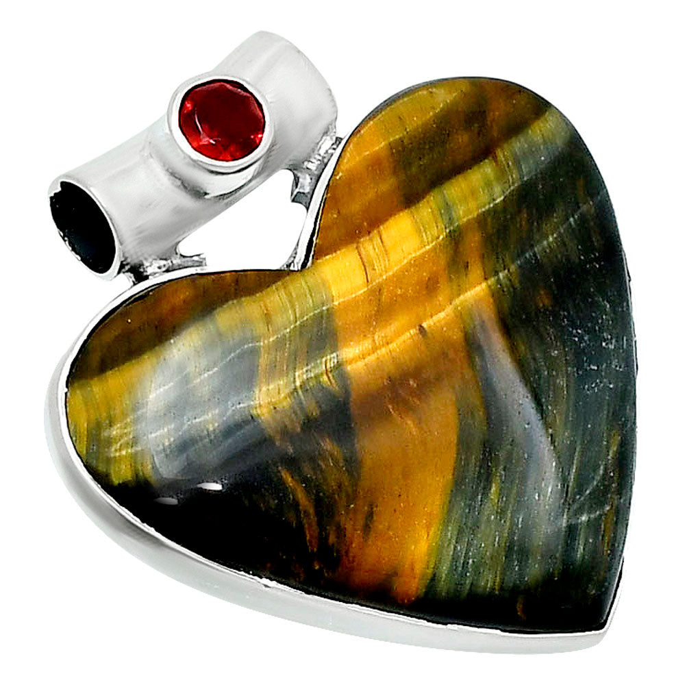 Premium Heart Blue Tiger Eye & Garnet Pendant P-1300 51-EP10453
