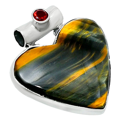 Premium Heart Blue Tiger Eye & Garnet Pendant P-1300 51-EP10454