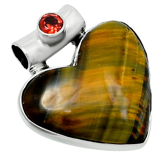 Premium Heart Tiger Eye & Garnet Pendant P-1300 51-EP10455