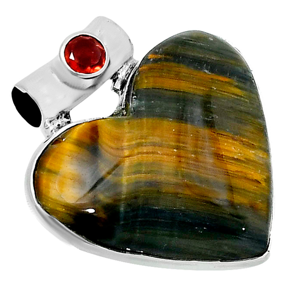 Premium Heart Blue Tiger Eye & Garnet Pendant P-1300 51-EP10456