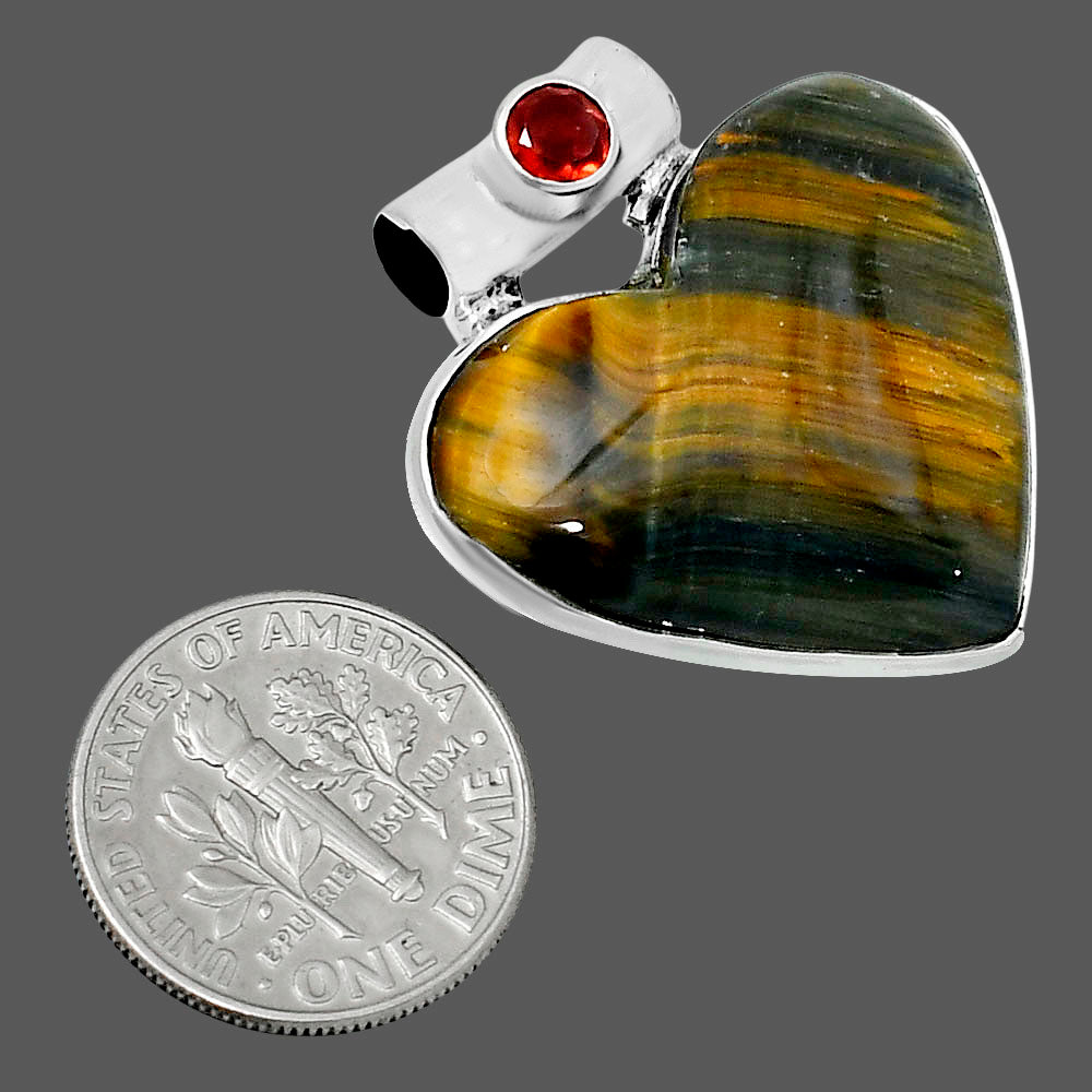 Premium Heart Blue Tiger Eye & Garnet Pendant P-1300 51-EP10456