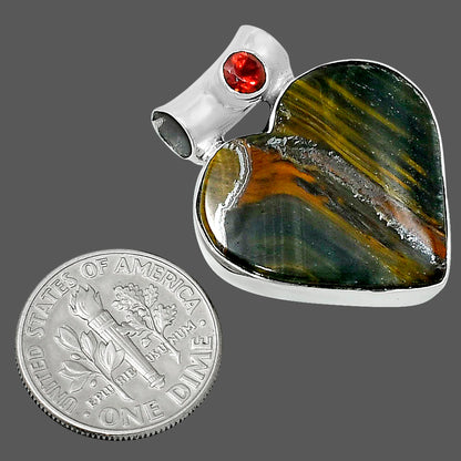 Premium Heart Blue Tiger Eye & Garnet Pendant P-1300 51-EP10457