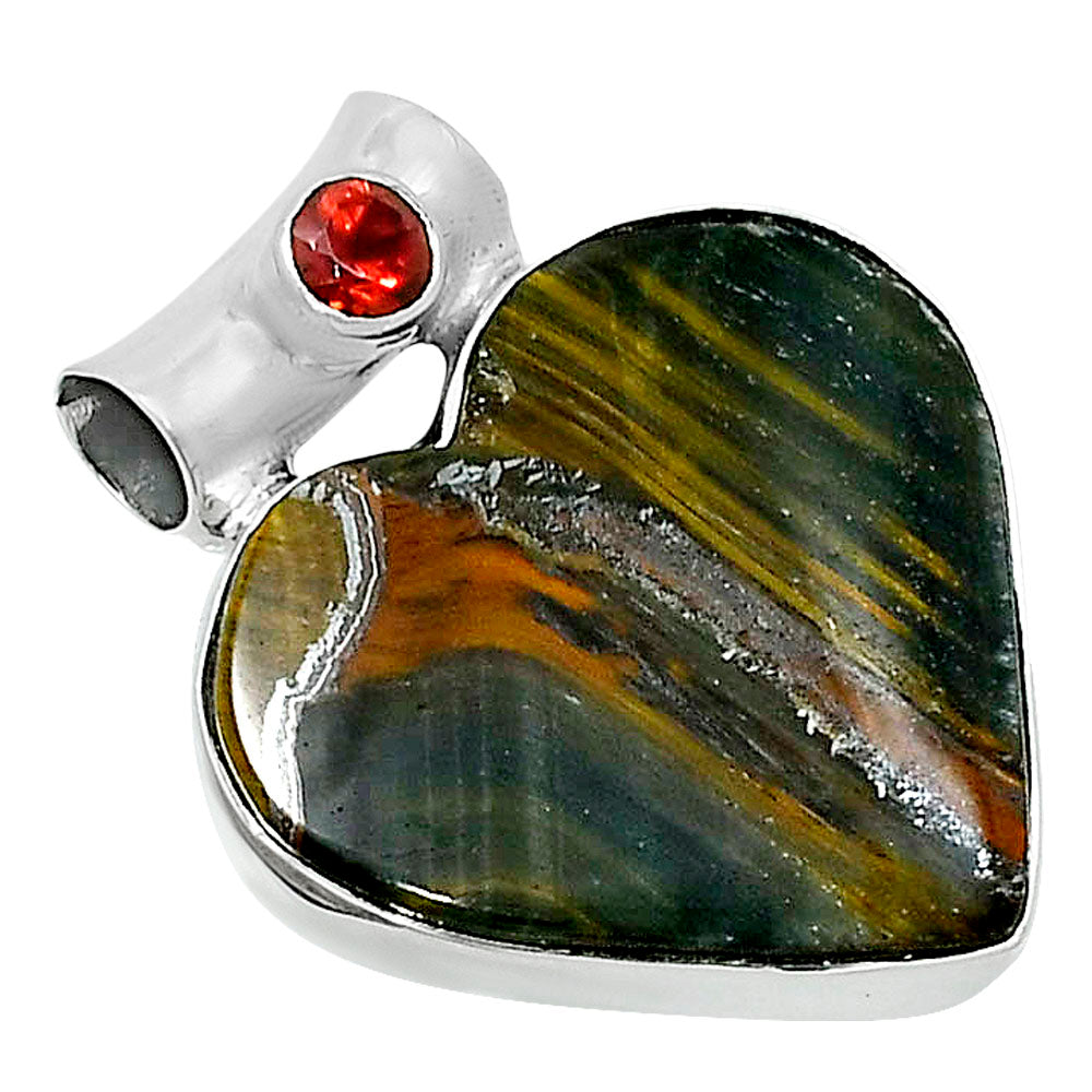 Premium Heart Blue Tiger Eye & Garnet Pendant P-1300 51-EP10457