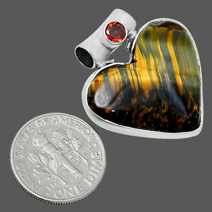 Premium Heart Blue Tiger Eye & Garnet Pendant P-1300 51-EP10459