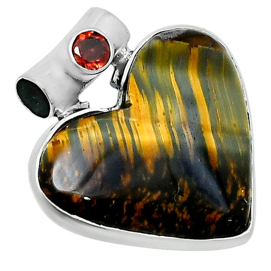 Premium Heart Blue Tiger Eye & Garnet Pendant P-1300 51-EP10459