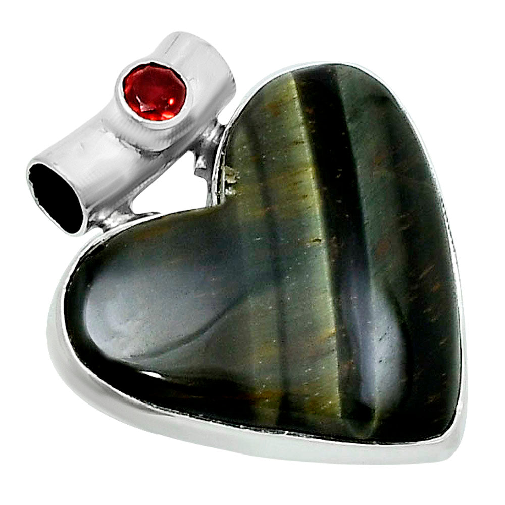 Premium Heart Blue Tiger Eye & Garnet Pendant P-1300 51-EP10460