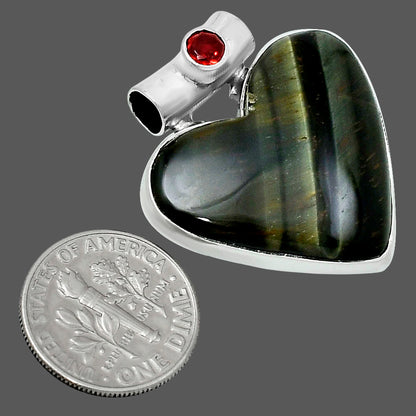 Premium Heart Blue Tiger Eye & Garnet Pendant P-1300 51-EP10460