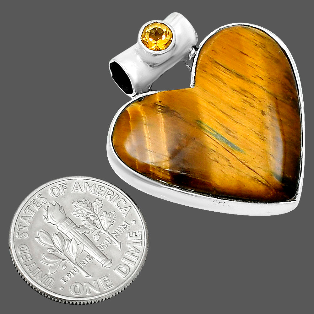 Premium Heart Tiger Eye & Citrine Pendant P-1300 51-EP10465