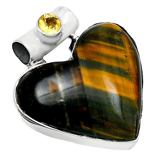 Premium Quality Heart Blue Tiger Eye & Citrine Pendant P-1300 51-EP10466