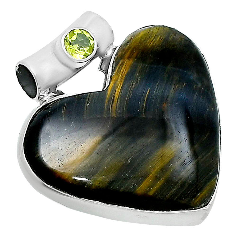 Premium Quality Heart Blue Tiger Eye & Peridot Pendant P-1300 51-EP10467