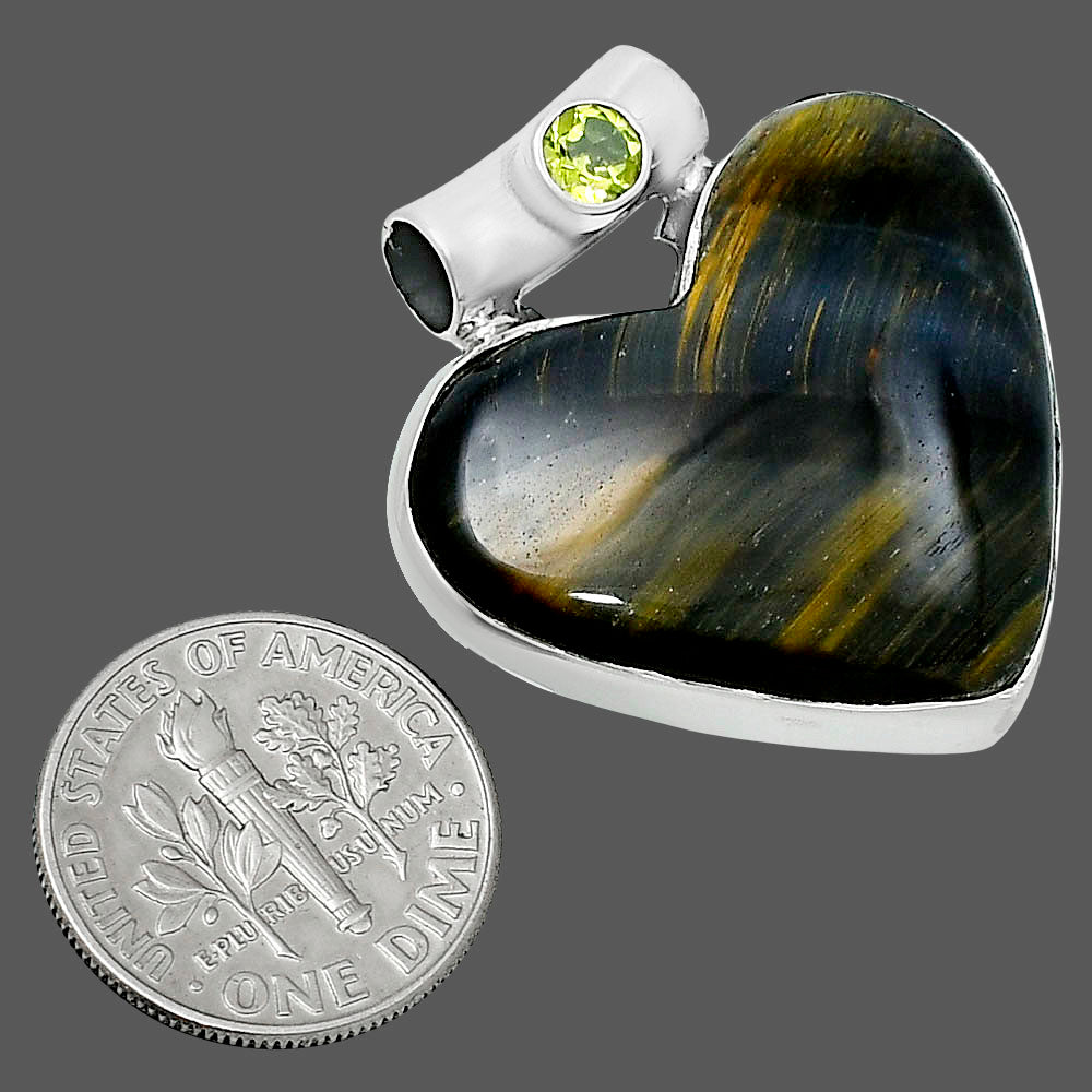 Premium Quality Heart Blue Tiger Eye & Peridot Pendant P-1300 51-EP10467