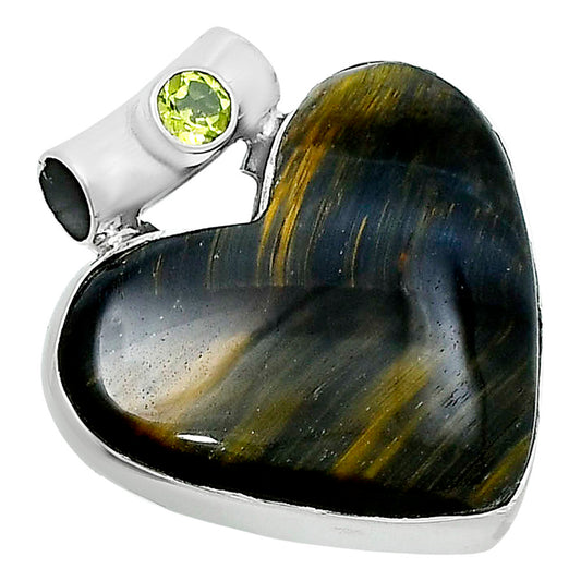 Premium Quality Heart Blue Tiger Eye & Peridot Pendant P-1300 51-EP10467