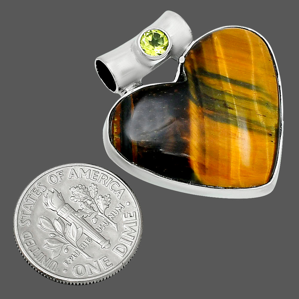 Premium Heart Tiger Eye & Peridot Pendant P-1300 51-EP10468