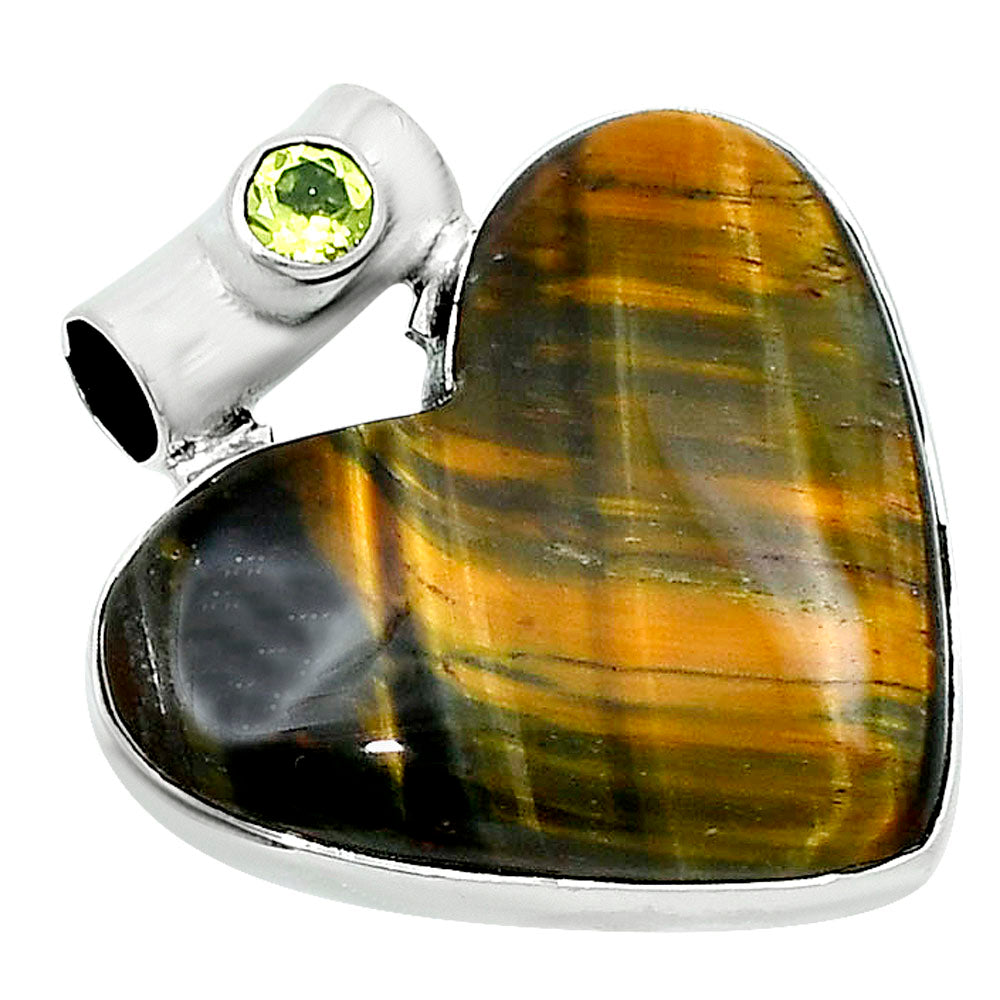 Premium Quality Heart Blue Tiger Eye & Peridot Pendant P-1300 51-EP10469