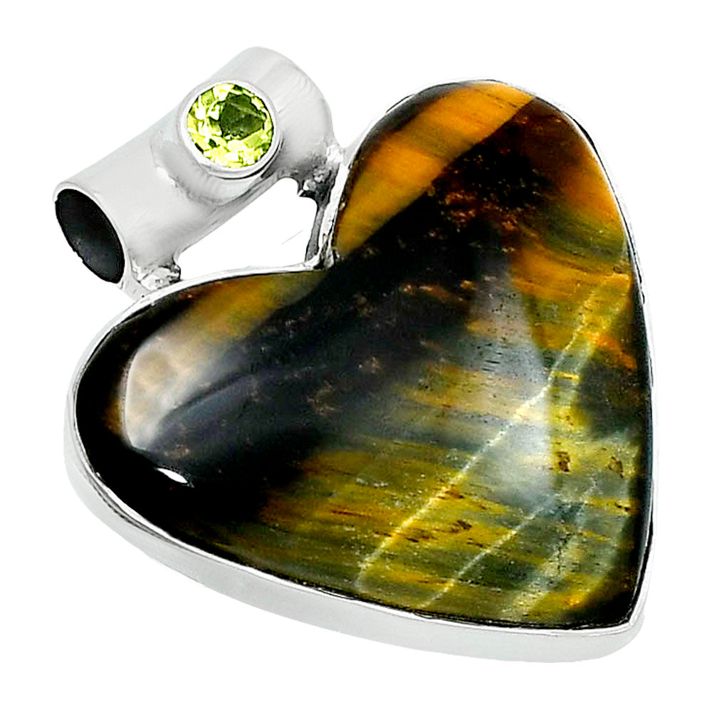 Premium Quality Heart Blue Tiger Eye & Peridot Pendant P-1300 51-EP10472