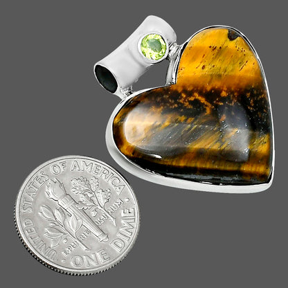 Premium Heart Tiger Eye & Peridot Pendant P-1300 51-EP10473