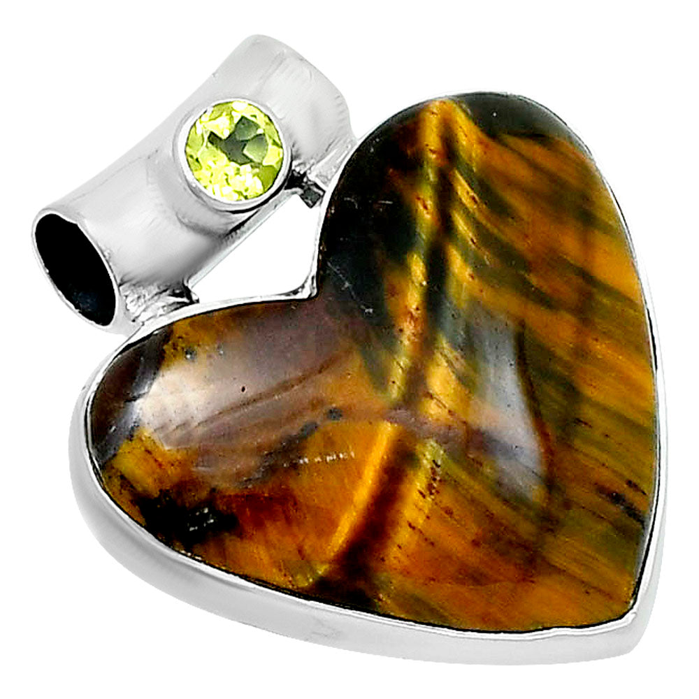 Premium Heart Tiger Eye & Peridot Pendant P-1300 51-EP10475