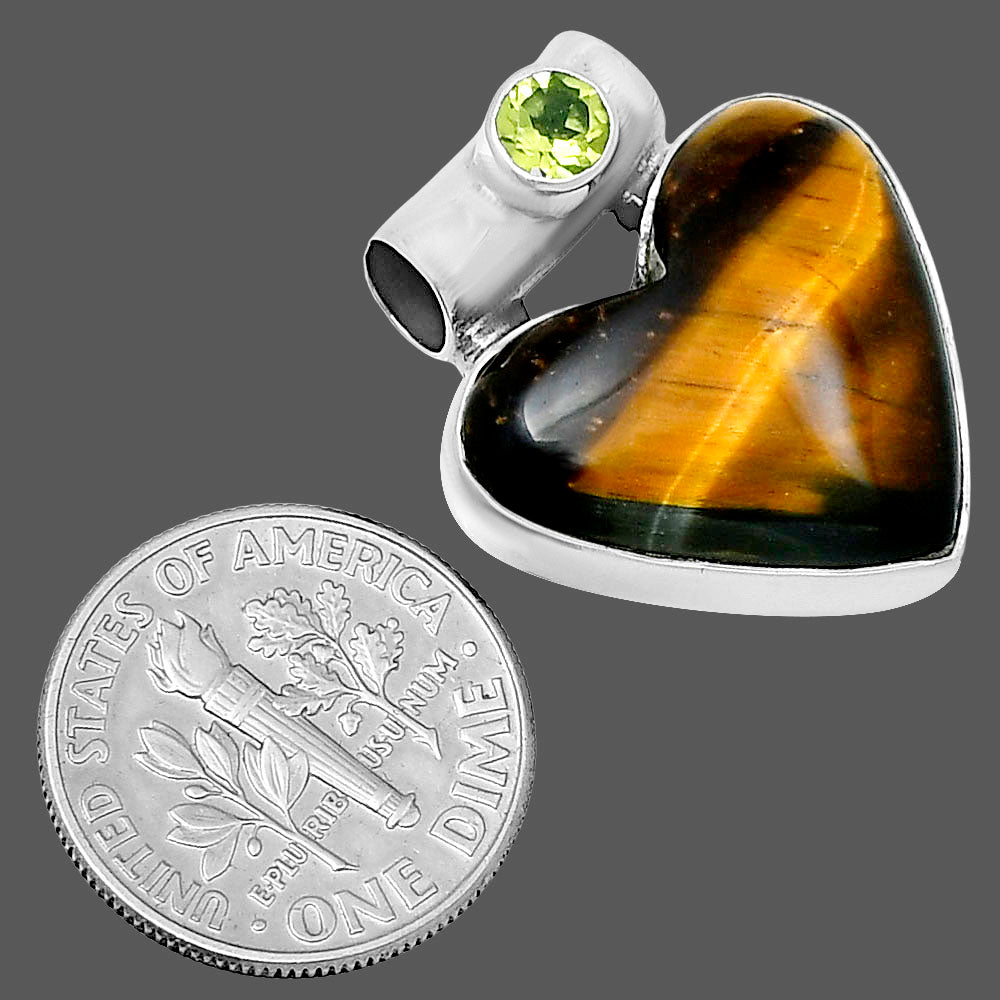 Premium Heart Tiger Eye & Peridot Pendant P-1300 51-EP10476