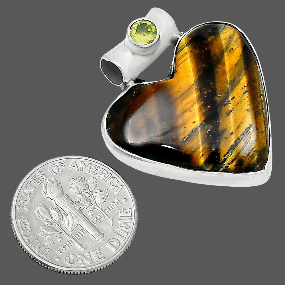 Premium Heart Tiger Eye & Peridot Pendant P-1300 51-EP10477