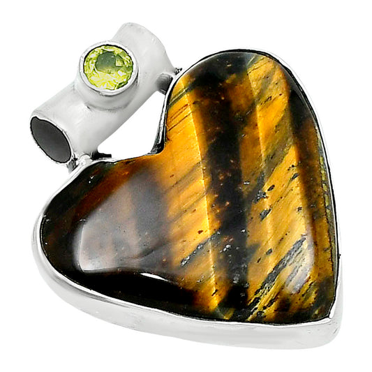 Premium Heart Tiger Eye & Peridot Pendant P-1300 51-EP10477