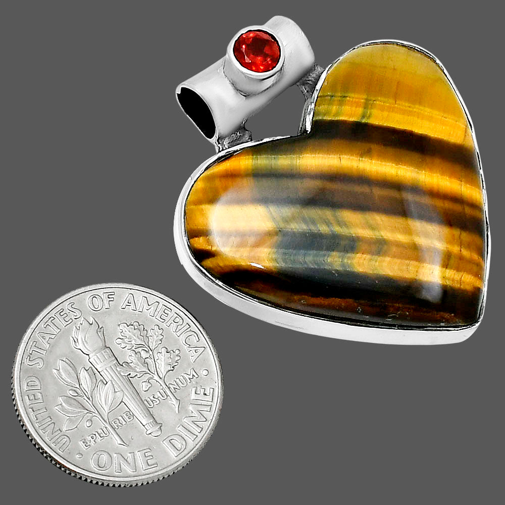Premium Heart Tiger Eye & Garnet Pendant P-1300 51-EP10478