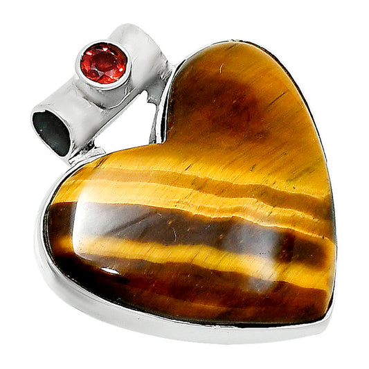 Premium Heart Tiger Eye & Garnet Pendant P-1300 51-EP10479