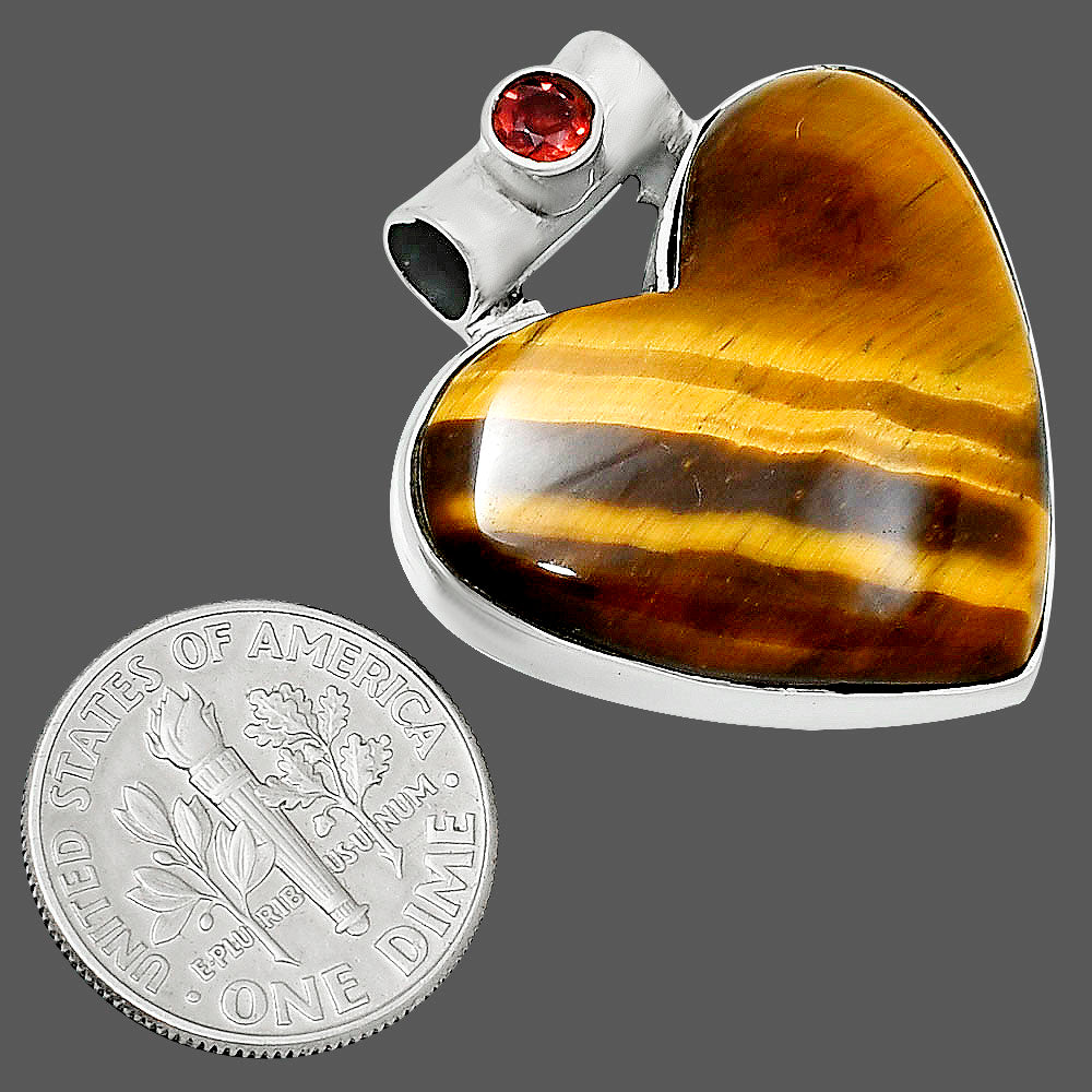 Premium Heart Tiger Eye & Garnet Pendant P-1300 51-EP10479
