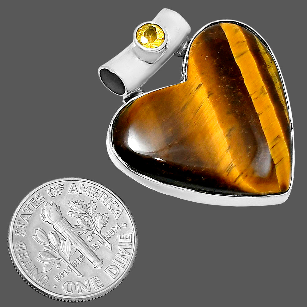 Premium Heart Tiger Eye & Citrine Pendant P-1300 51-EP10481