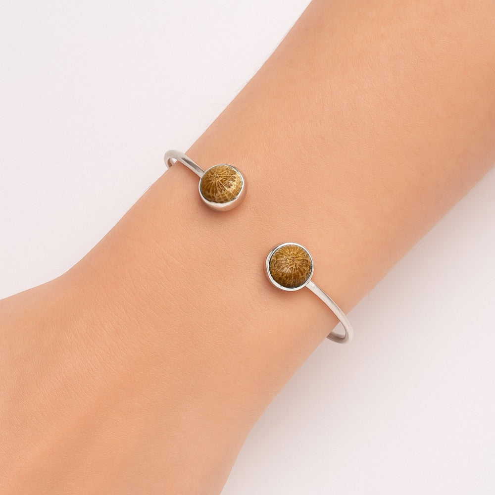 Premium Quality Flower Fossil Coral Cuff Bangle Bracelet B-1004 52-EB10546