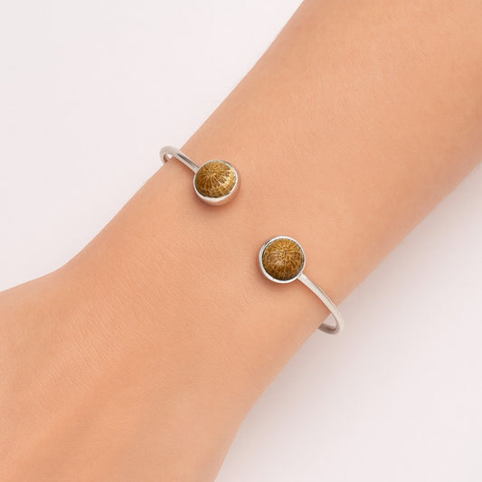 Premium Quality Flower Fossil Coral Cuff Bangle Bracelet B-1004 52-EB10546